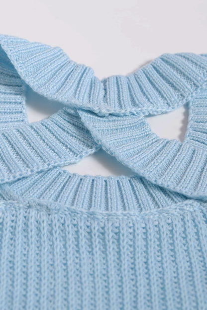 Suéter de punto acanalado con hombros descubiertos y cinturón cruzado sin espalda para mujer, informal, holgado, de manga larga, Color sólido, para invierno