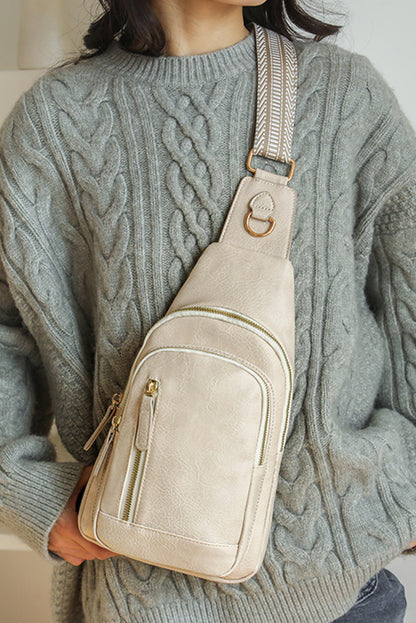 Sac bandoulière zippé en cuir PU beige vintage