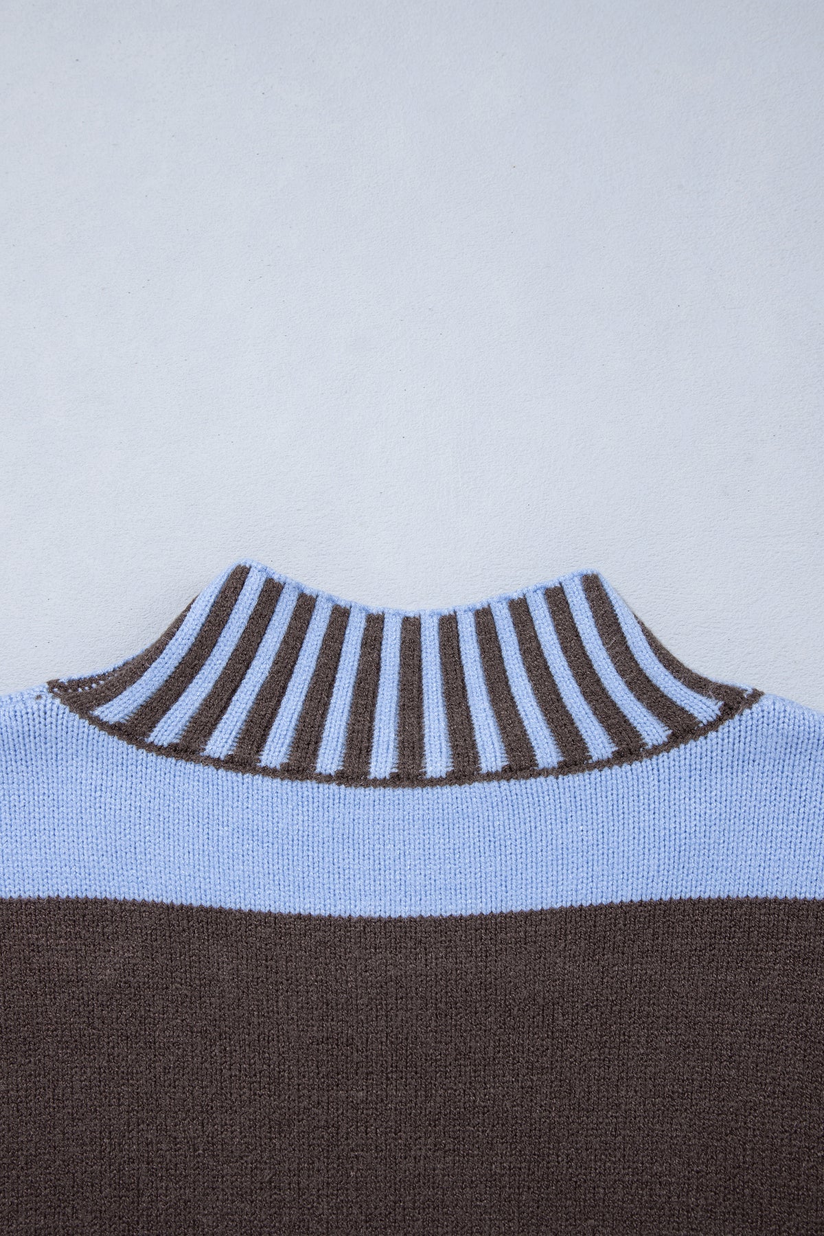 Sky Blue Stripe Contrast High Neck Dropped Shoulder Relaxed Pullover Sweater