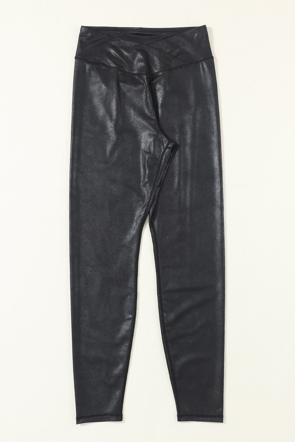 Dearlovers Black Crossed Dip Waist Sleek Leather Leggings