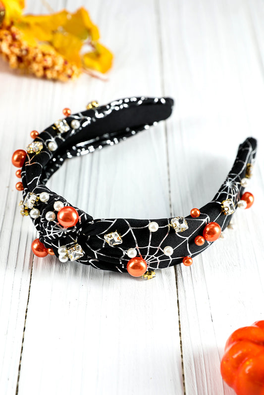 Serre-tête d'Halloween en toile d'araignée nouée avec strass et perles noires