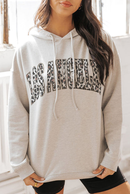 Sudadera con capucha y estampado de letra de leopardo de LOS ANGELES en color caqui 