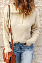 Buttoned Turn Down Collar Comfy Ribbed Sweater