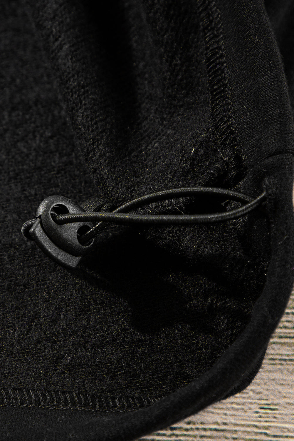 Black Fleece Lined Half Zipper Kangaroo Pockets Loose Hoodie