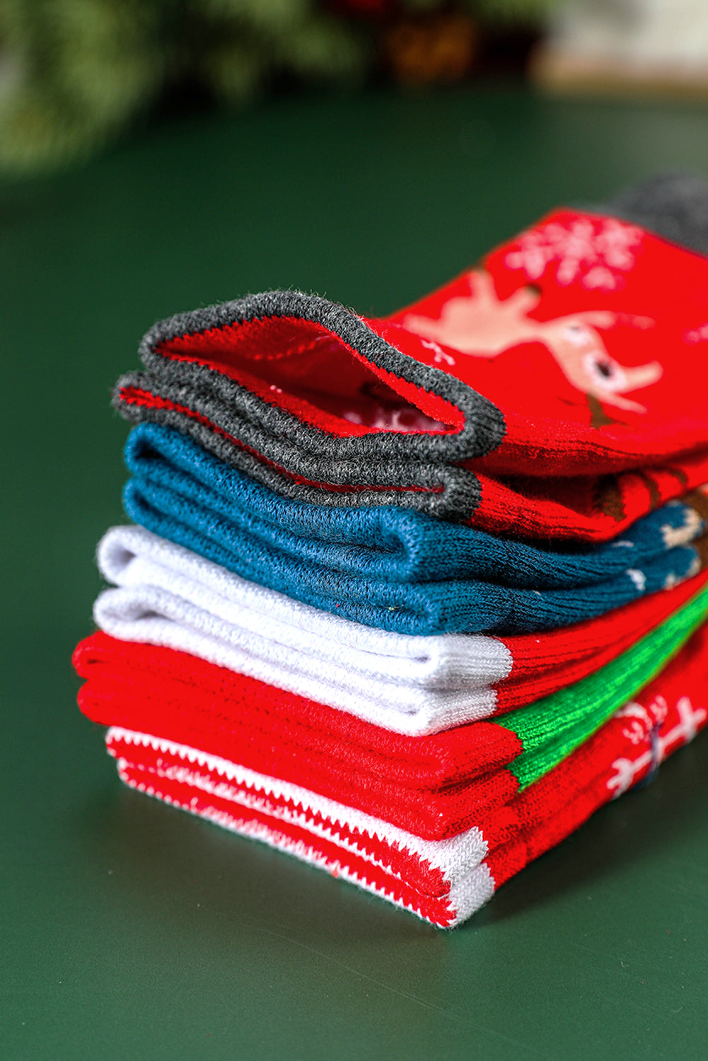 Lot de 5 paires de chaussettes de Noël souples rouge feu avec motif élan et boîte