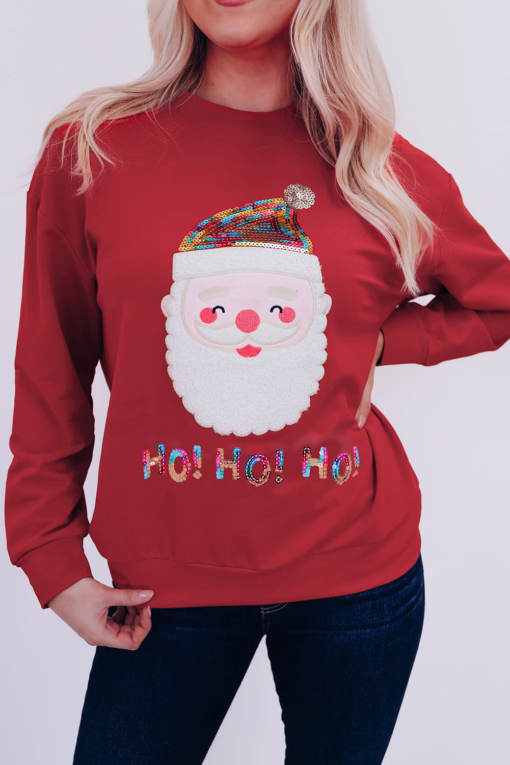 Sudadera roja de Papá Noel con lentejuelas HO HO HO