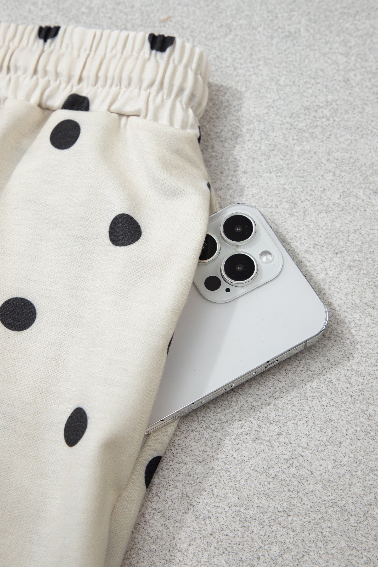 Beige Polka Dot Half Sleeve Loose Top Elastic Waist Casual Pants Set