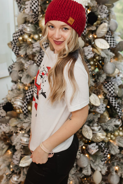 T-shirt décontracté blanc imprimé Père Noël mignon