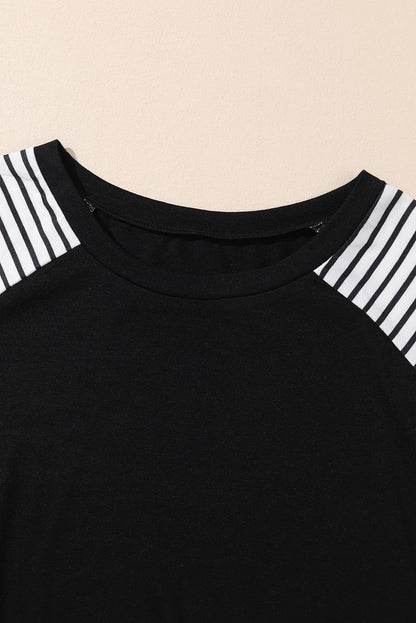 Robe noire grande taille à volants et manches patch léopard rayées 