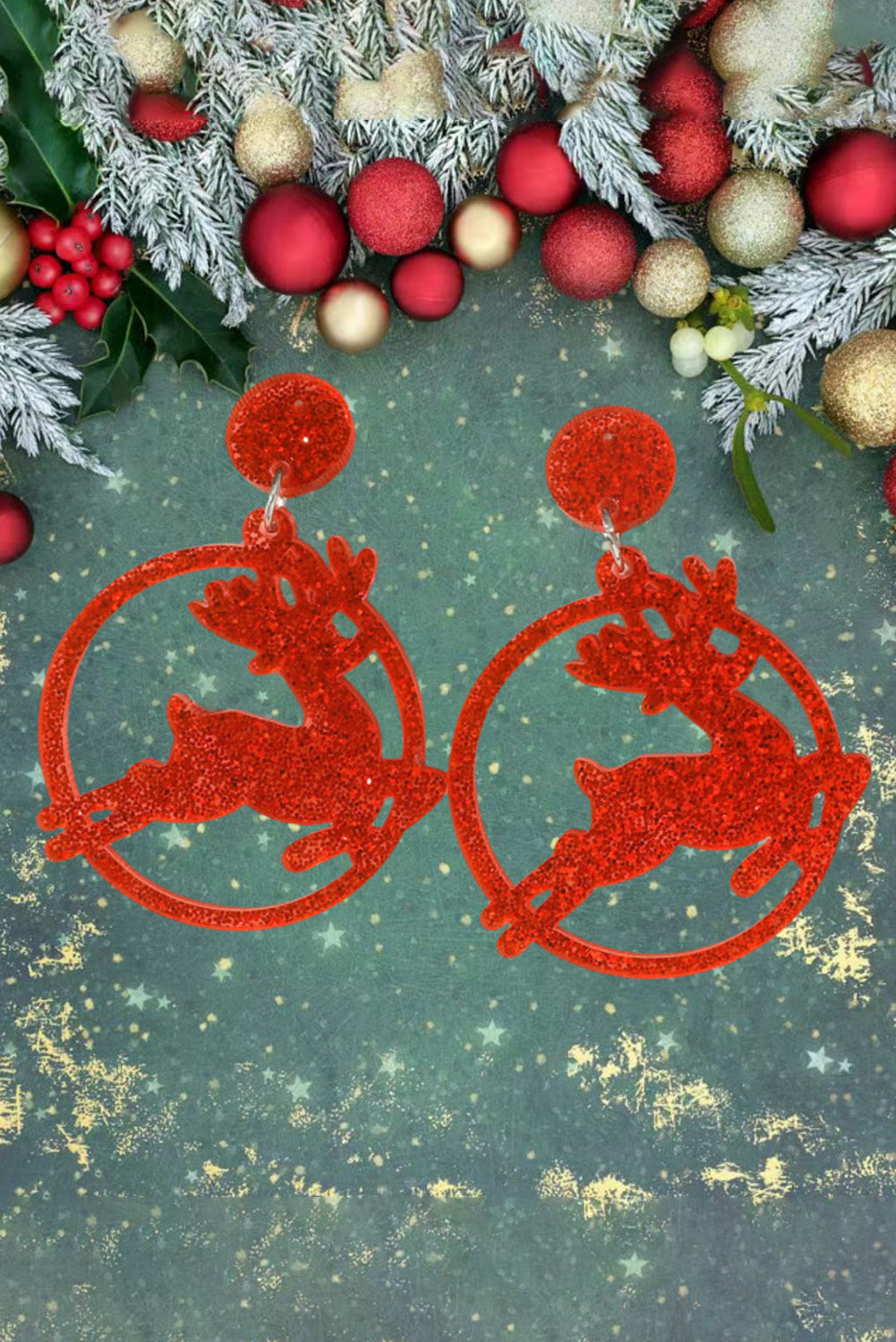 Aretes acrílicos con forma de árbol de Navidad rojo 