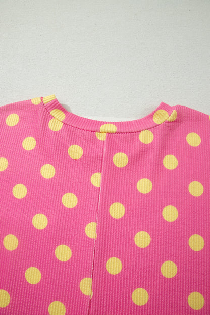 Sky Blue Twisted Rib Polka Dot Print Plus Size T Shirt