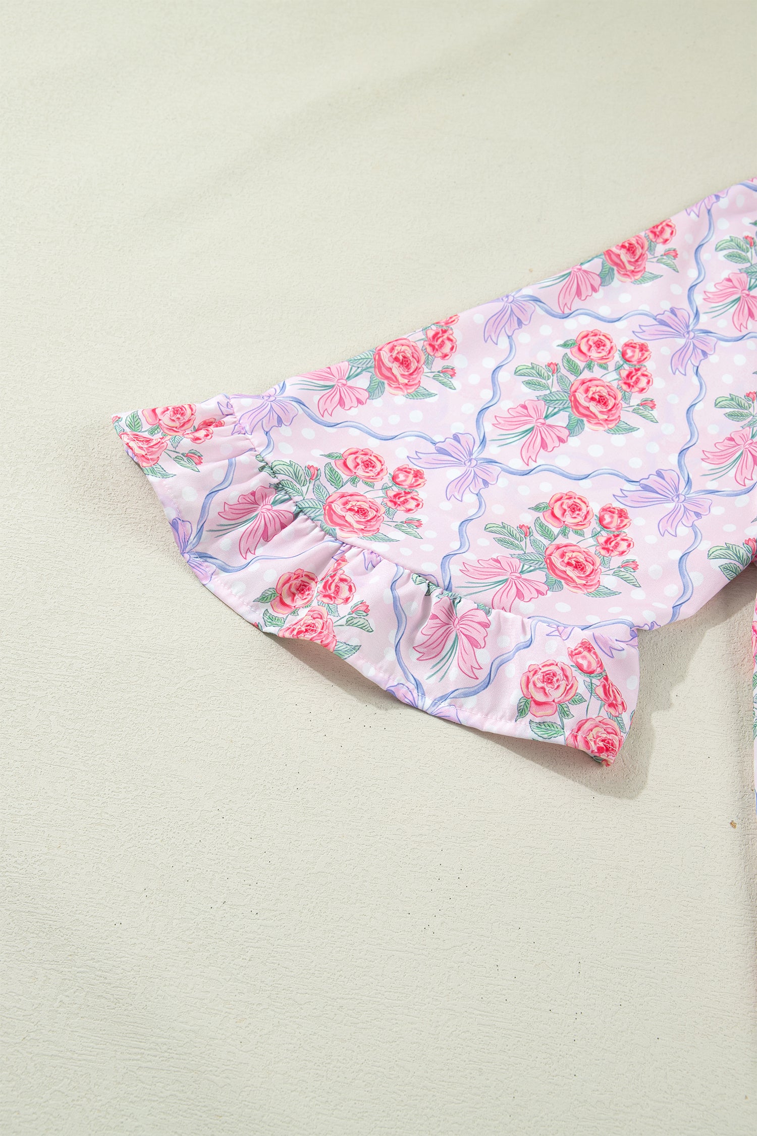 Purple Floral Collared Ruffled Half Sleeve Shirt