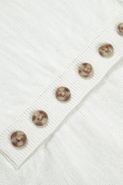 Khaki Polka Dot Contrast Long Sleeve Button V Neck Sweater
