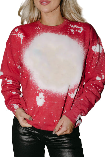 Haut ras du cou à manches longues et imprimé tie-dye décoloré rouge ardent