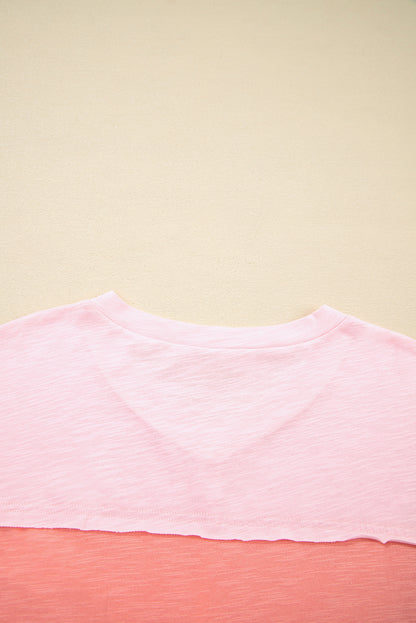 Pink Flower Patched Exposed Seam Bracelet Sleeve Oversized T Shirt