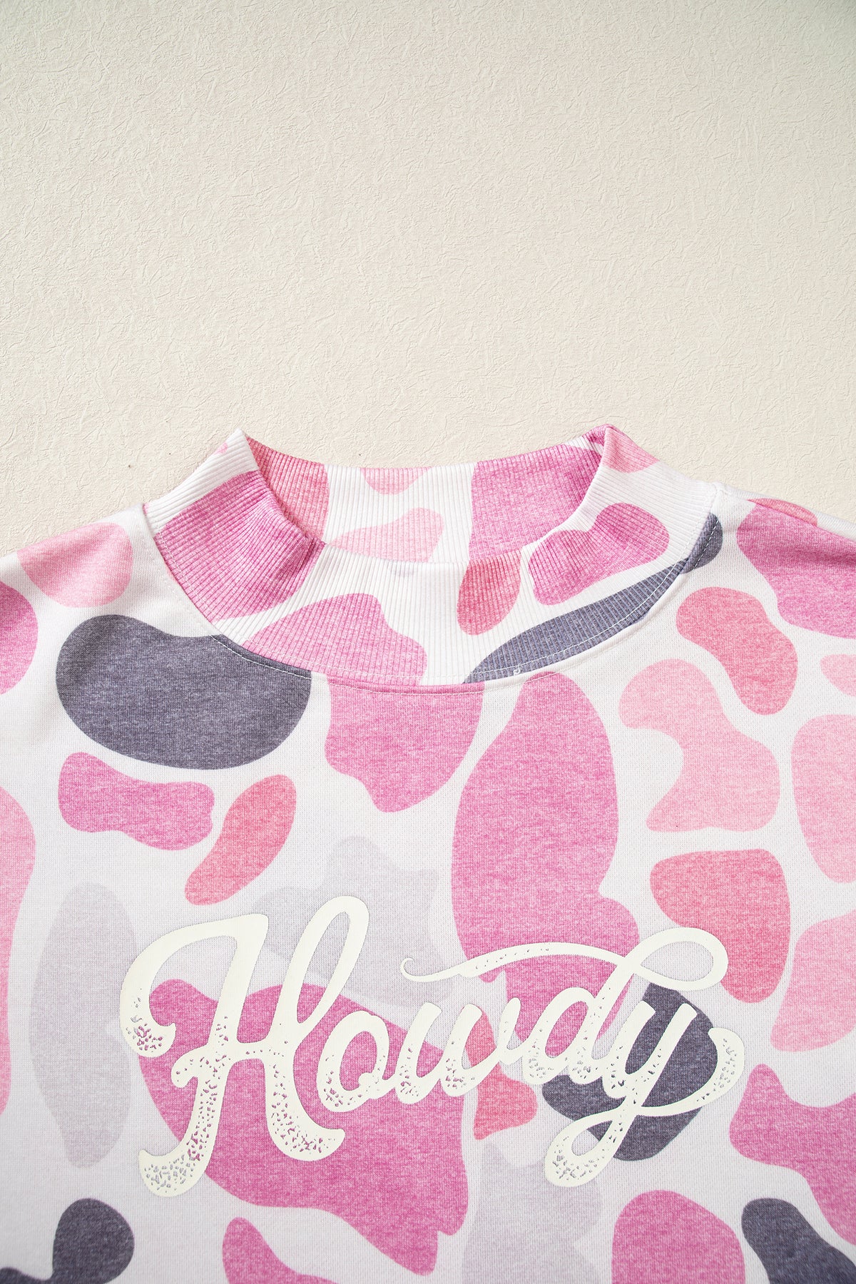 Pink Camo Print Howdy Western Style Baggy Pullover Sweatshirt