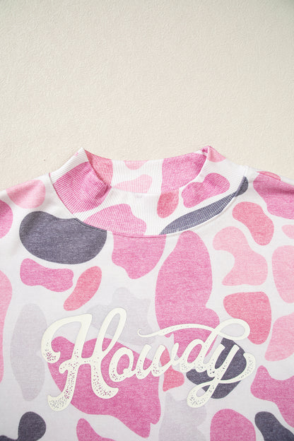 Pink Camo Print Howdy Western Style Baggy Pullover Sweatshirt