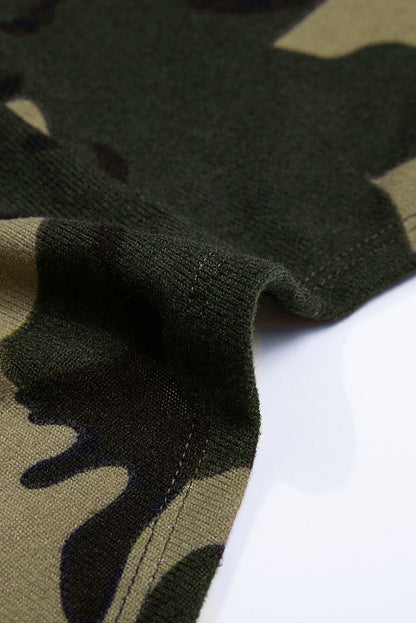 Cardigan long à imprimé camouflage vert