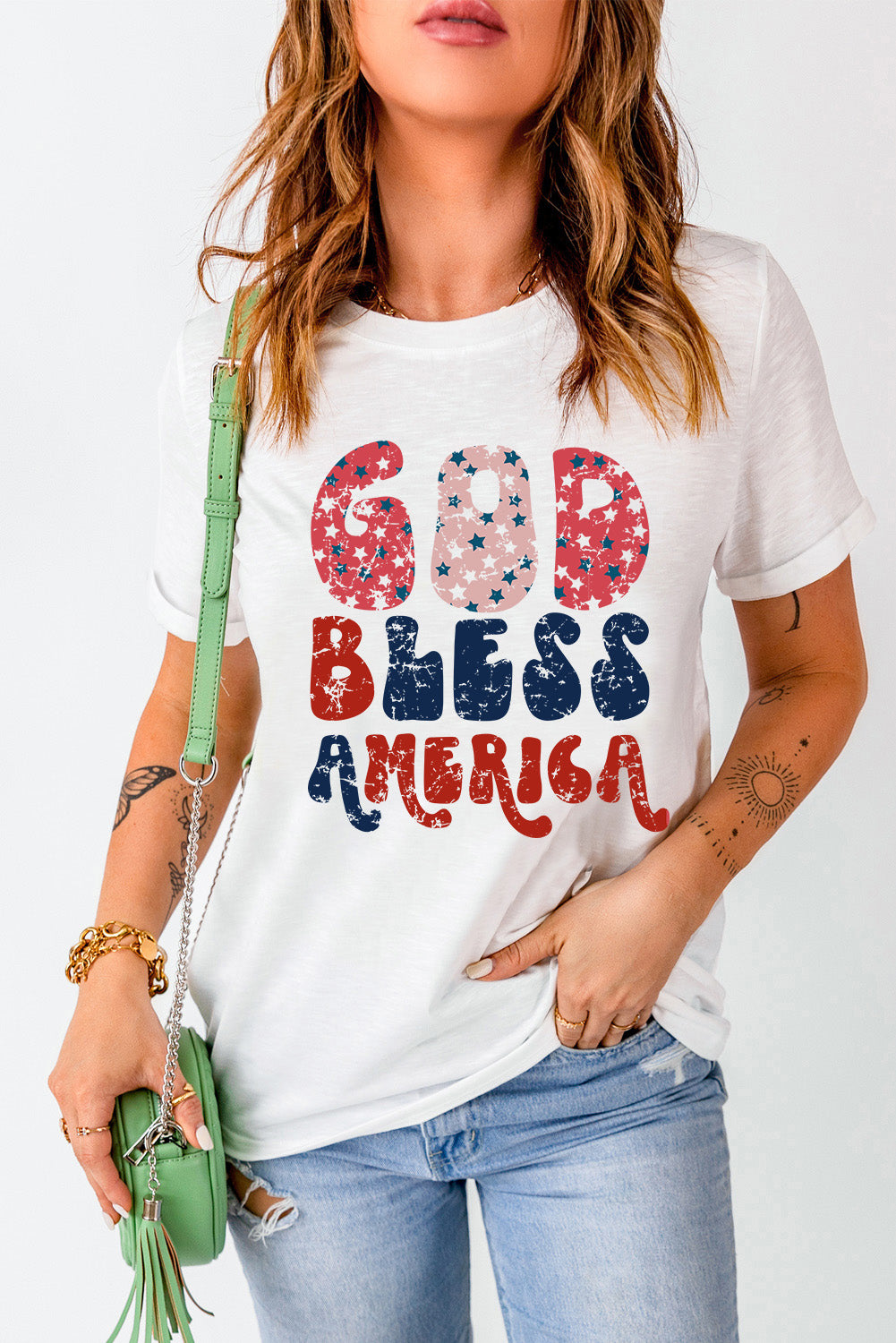 T-shirt blanc avec imprimé « God Bless America »