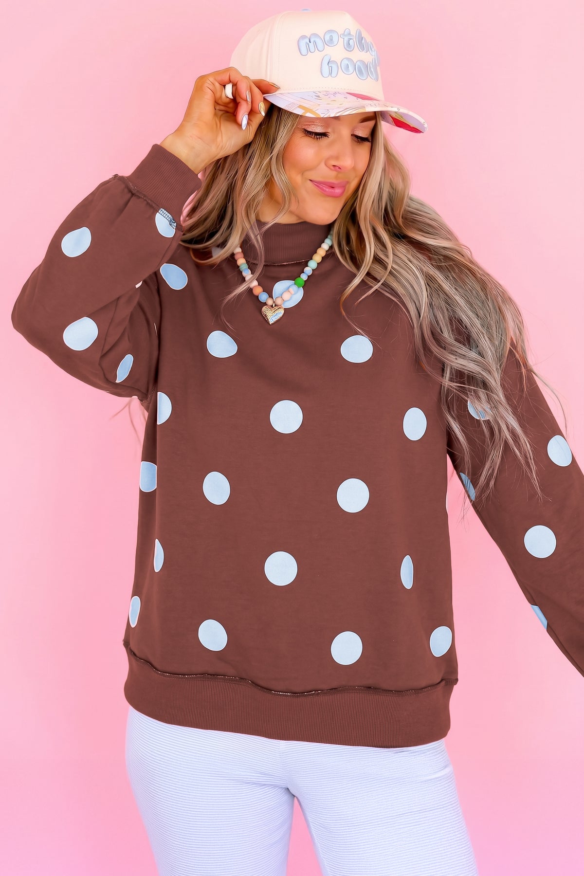 Clay Polka Dot/GOOD DAY Print Reversible Mock Neck Pullover Sweatshirt