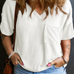 White Textured V-Neck Dropped Shoulder Plus T-Shirt