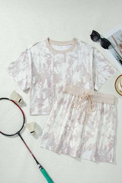 Gray Woodland Camo Print Raw Edge Cropped Top 2pcs Skort Set