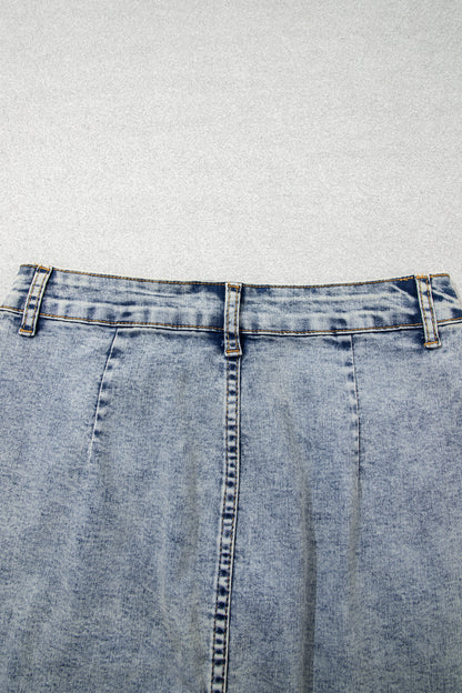 Myosotis Scalloped Detail Button Front Short Denim Skirt