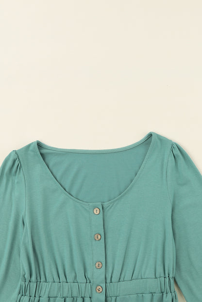 Button Up High Waist Long Sleeve Dress