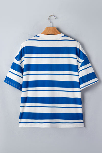 Blue Stripe USA Graphic Drop Shoulder Half Sleeve Loose T Shirt