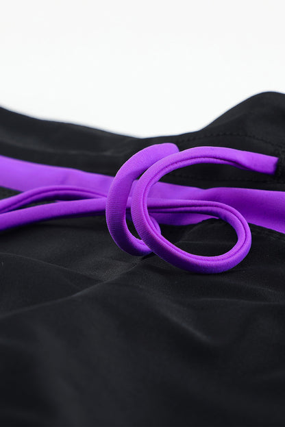 Violet Strap Trim Black Women Swim Boardshort