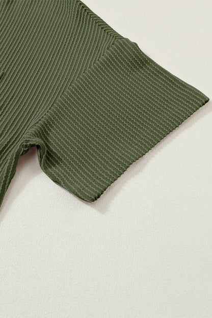 T-shirt ample vert jungle à cordon et col en V avec poche poitrine