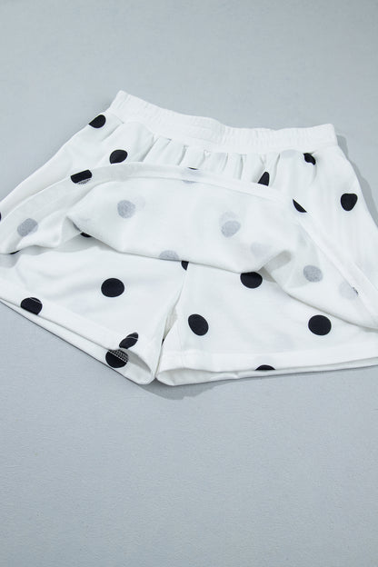 Beige Polka Dot Raw Hem Relaxed Pullover Loose Skort Two Piece Set
