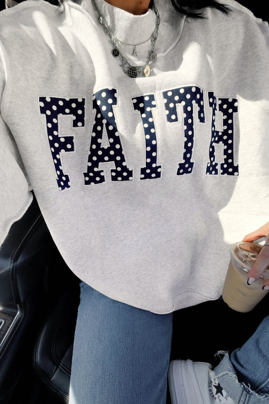 Light Grey High Neck Polka Dot Slogan Printed Baggy Sweatshirt
