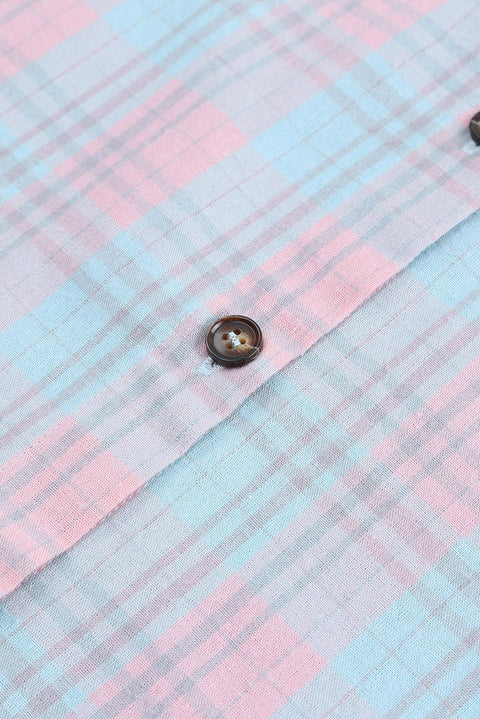 Collared Neckline Plaid Pattern Long Sleeve Shirt