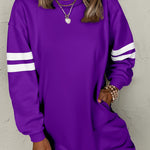 Tillandsia Purple Varsity Contrast Banded Sleeve Shift Sweatshirt Dress