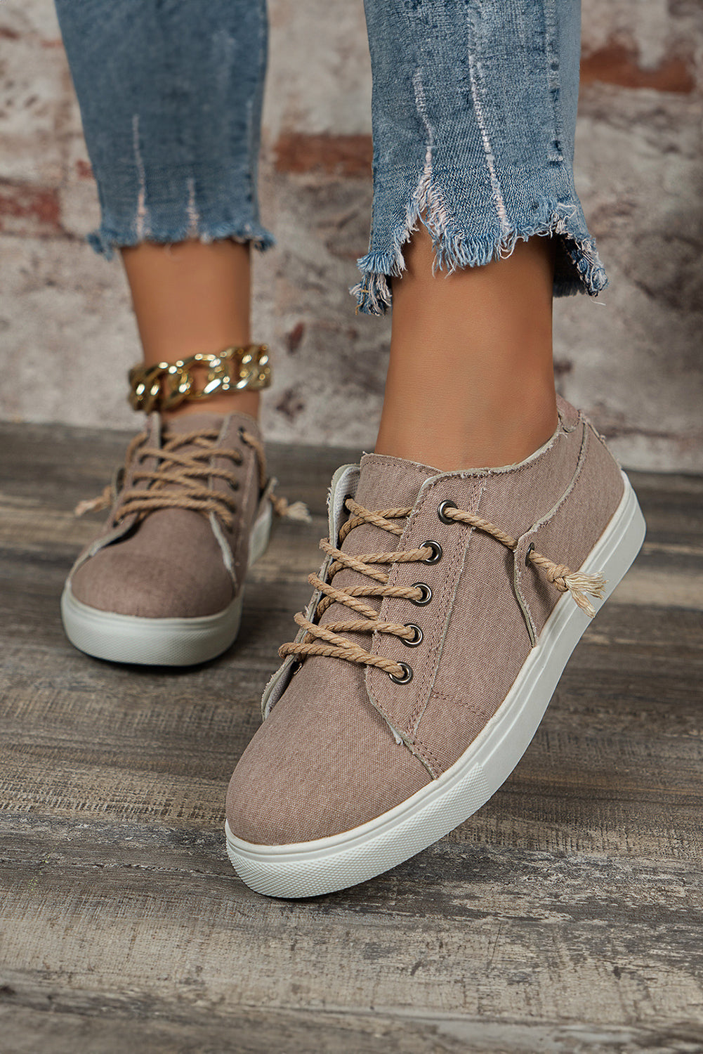 Parchment Lace-up Slip On Canvas Flats