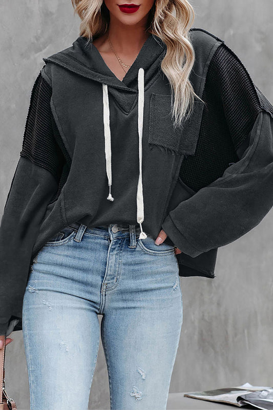 Waffle Knit Long Sleeve Drawstring Hoodie