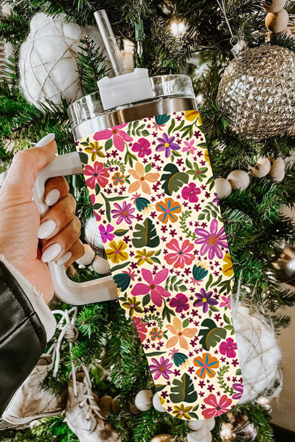 Tasse isotherme en acier inoxydable à imprimé léopard Mama avec poignée 40 oz