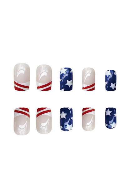 Uñas postizas multicolor con bloques de color de bandera estadounidense, 24 piezas