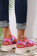 Strawberry Pink Tie Dye Print Hollow Out Velcro Platform Sandals