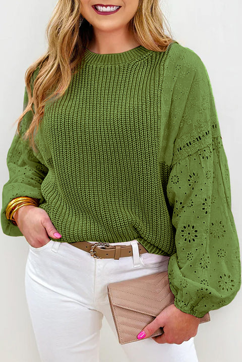 Jersey de patchwork con hombros caídos y ojales verde 