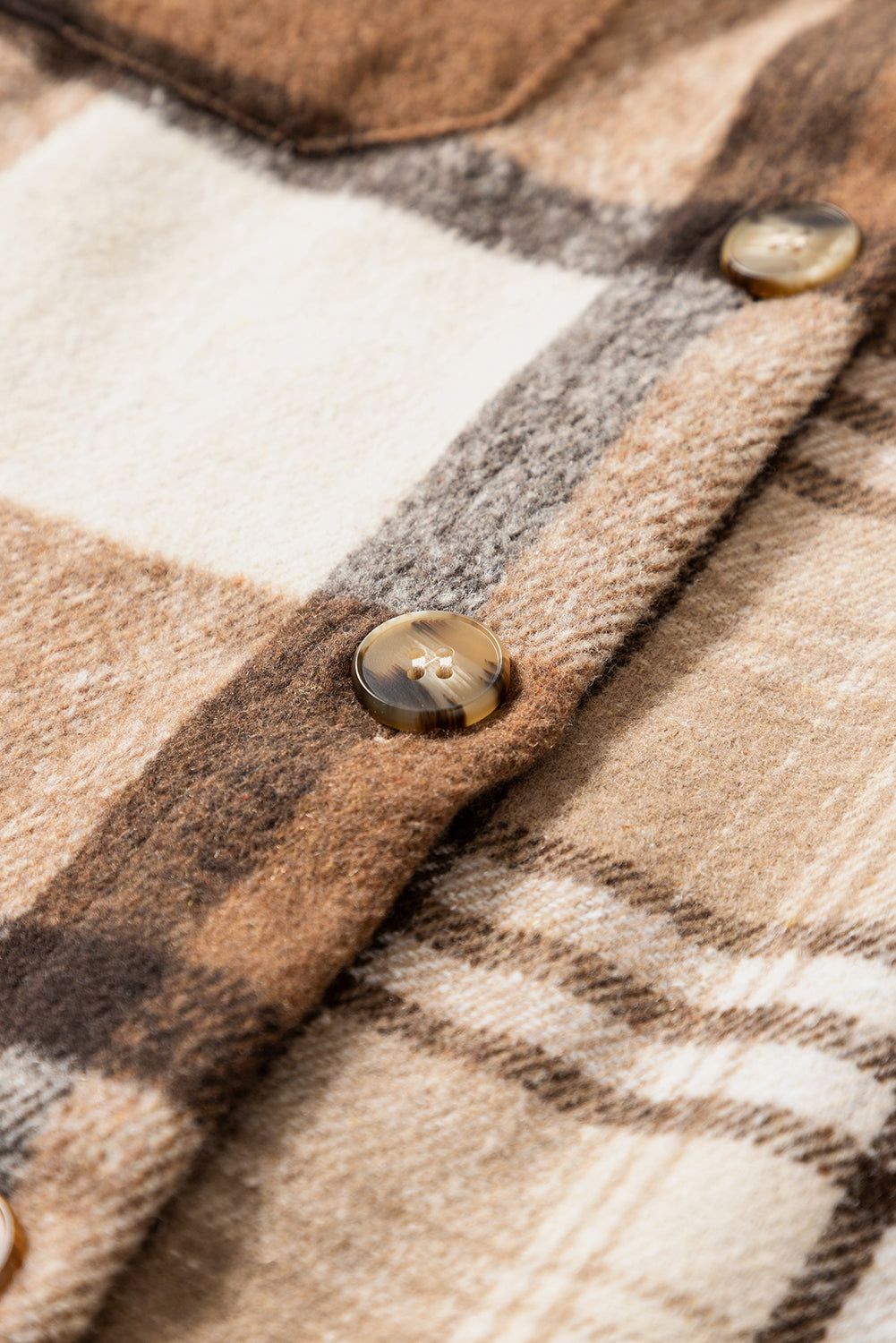 Veste-chemise à double rabat en flanelle beige clair à carreaux