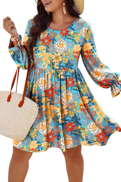 Blue Plus Size Floral Ruffled Long Sleeve Flowy Mini Dress – HannaBanna Clothing Blue Plus Size Floral Ruffled Long Sleeve Flowy Mini Dress – HannaBanna Clothing