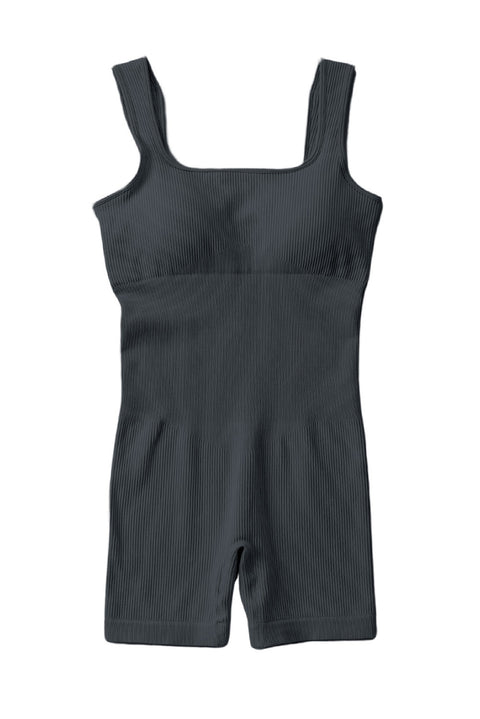 Ribbed Square Neck Padded Sports Romper