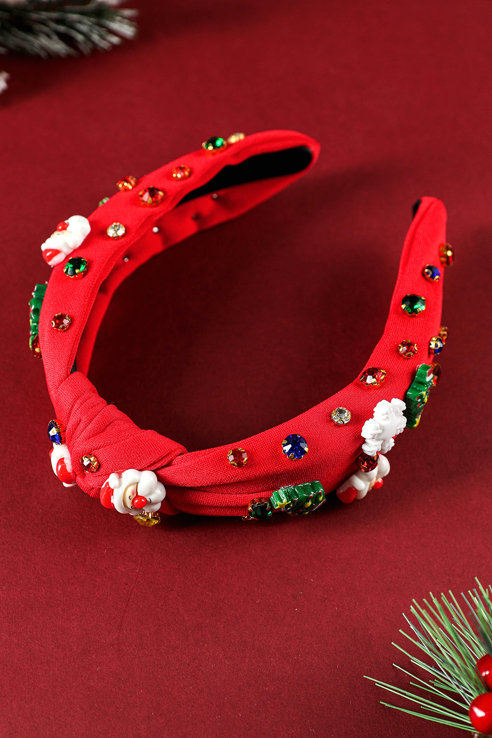 Fiery Red Cartoon Christmas Pattern Rhinestone Knotted Headband