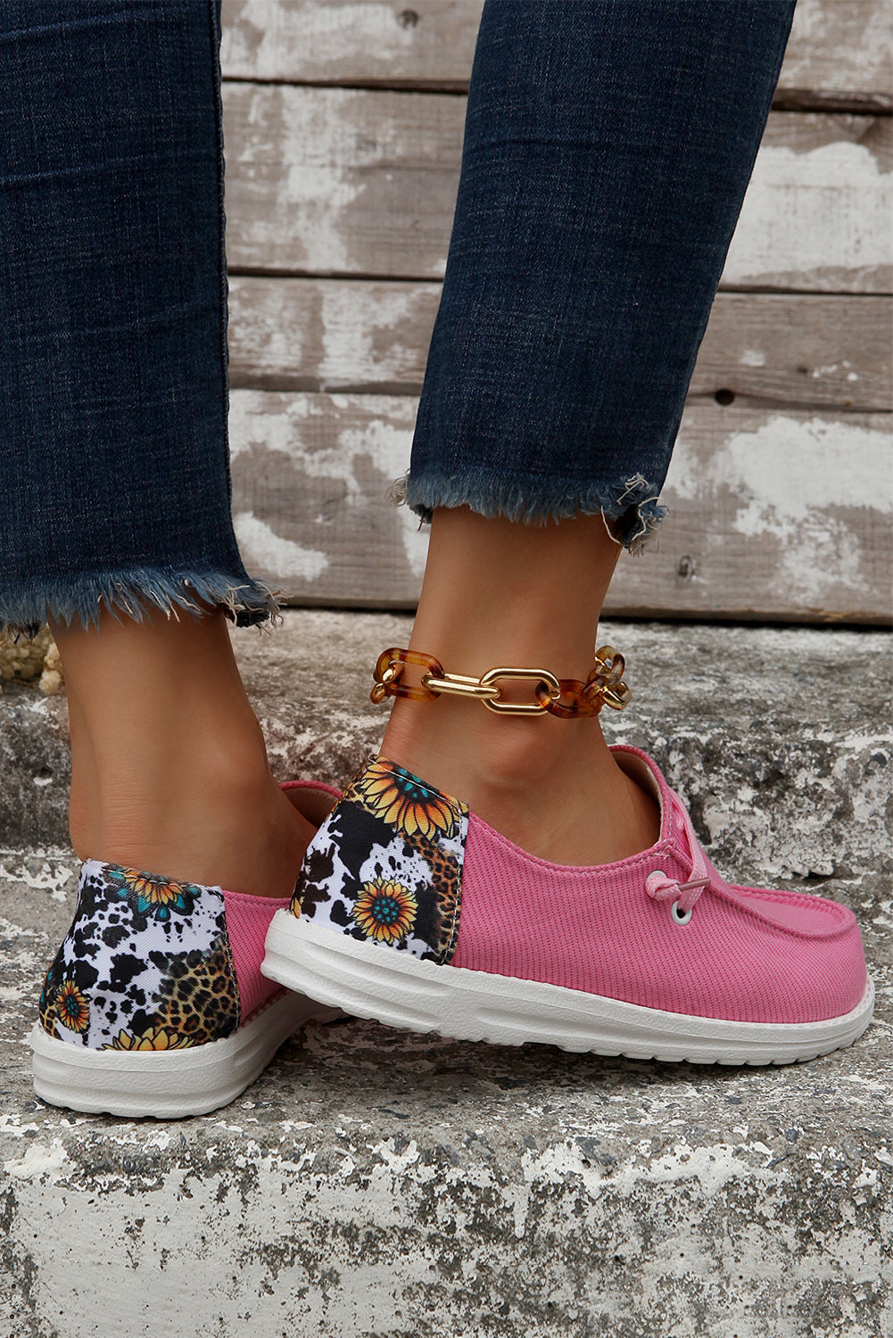 Multicolour Patched Back Heel Slip On Flat Shoes