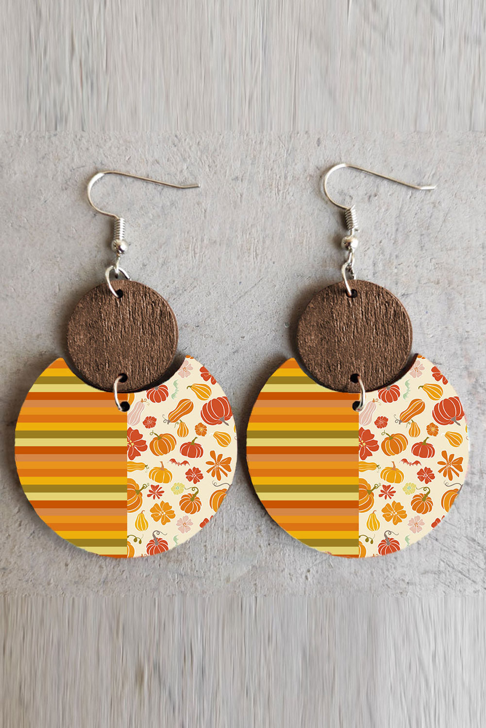 Pendientes colgantes de madera redondos con muesca y patrón de rayas multicolores