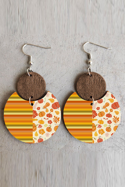 Pendientes colgantes de madera redondos con muesca y patrón de rayas multicolores