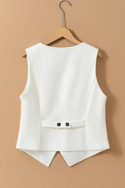 Gilet de costume blanc uni à col en V et boutons