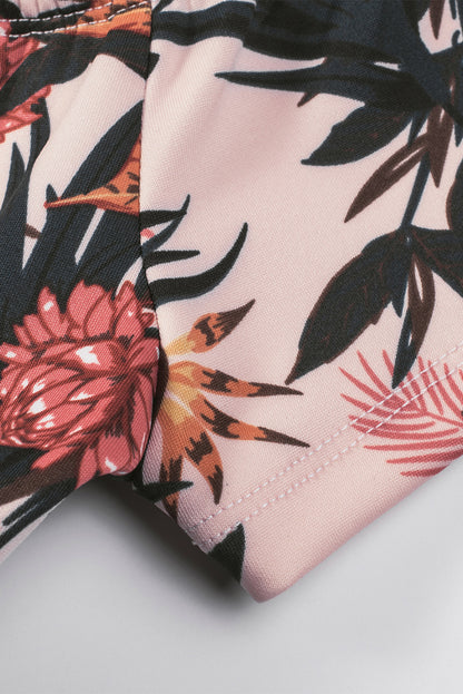 Robe mi-longue moulante fendue à épaules dénudées et imprimé floral bleu foncé